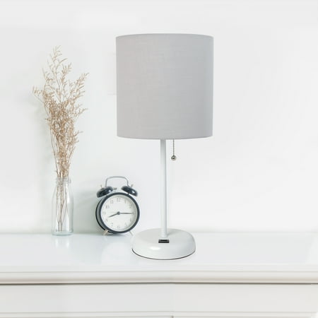 Limelights - Stick Lamp with USB charging port and Fabric Shade - White/Gray
