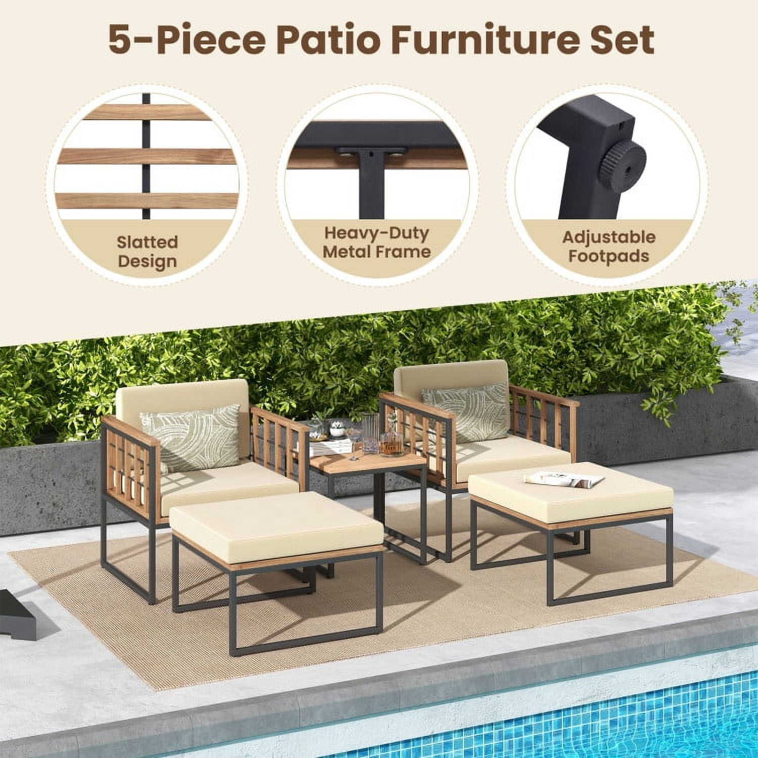 Aimee Lii 5 Pieces Patio Chair Set Acacia Wood Outdoor Sofa Set with Soft Cushions, Outdoor Patio Furniture Sets, Beige Aimee Lii 5 Pieces Patio Chair Set Acacia Wood Outdoor Sofa Set with Soft Cushions, Outdoor Patio Furniture Sets, Beige
