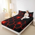 thumbnail image 4 of jejeloiu Hexagon Honeycomb Pattern Queen Sheet Sets,Minimalism Geometric Style Flat Sheet,Neon Red Black Queen Fitted Sheet For Adults,Luxury Bedroom Decor,4-Piece, 4 of 7