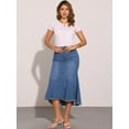 thumbnail image 3 of DARING DIVA Women's High Waist Raw Hem Fishtail Midi Skirt with Pockets XS Medium Blue, 3 of 6