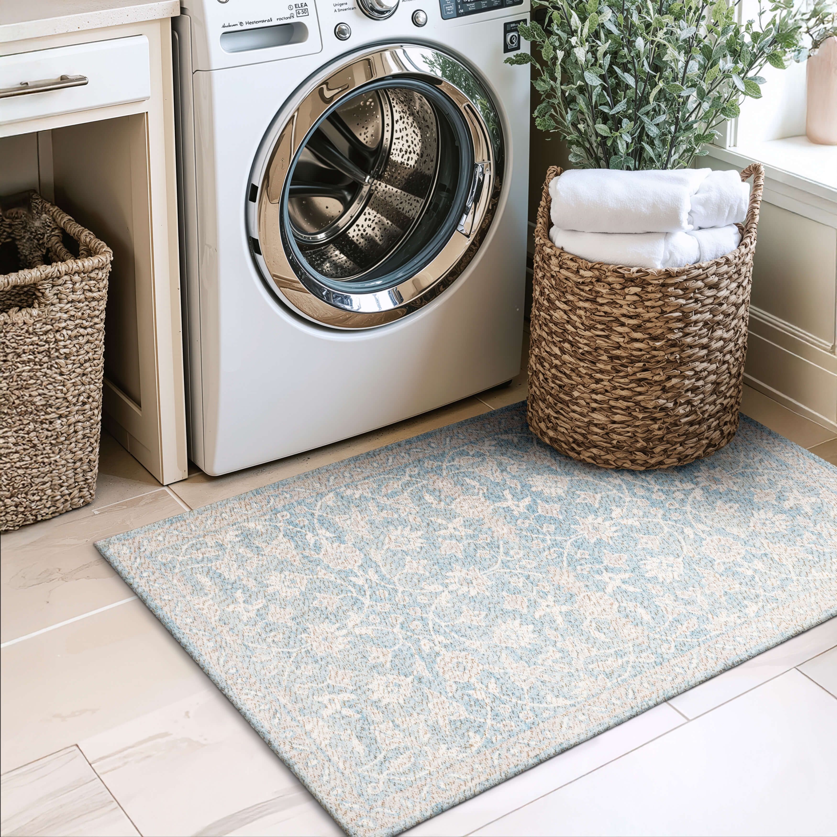 Mainstays Zula Jardin Low Pile Stain and Fade Resistant Polyester Indoor Accent Rug, Blue, 2 ft 6 in x 3 ft 9 in