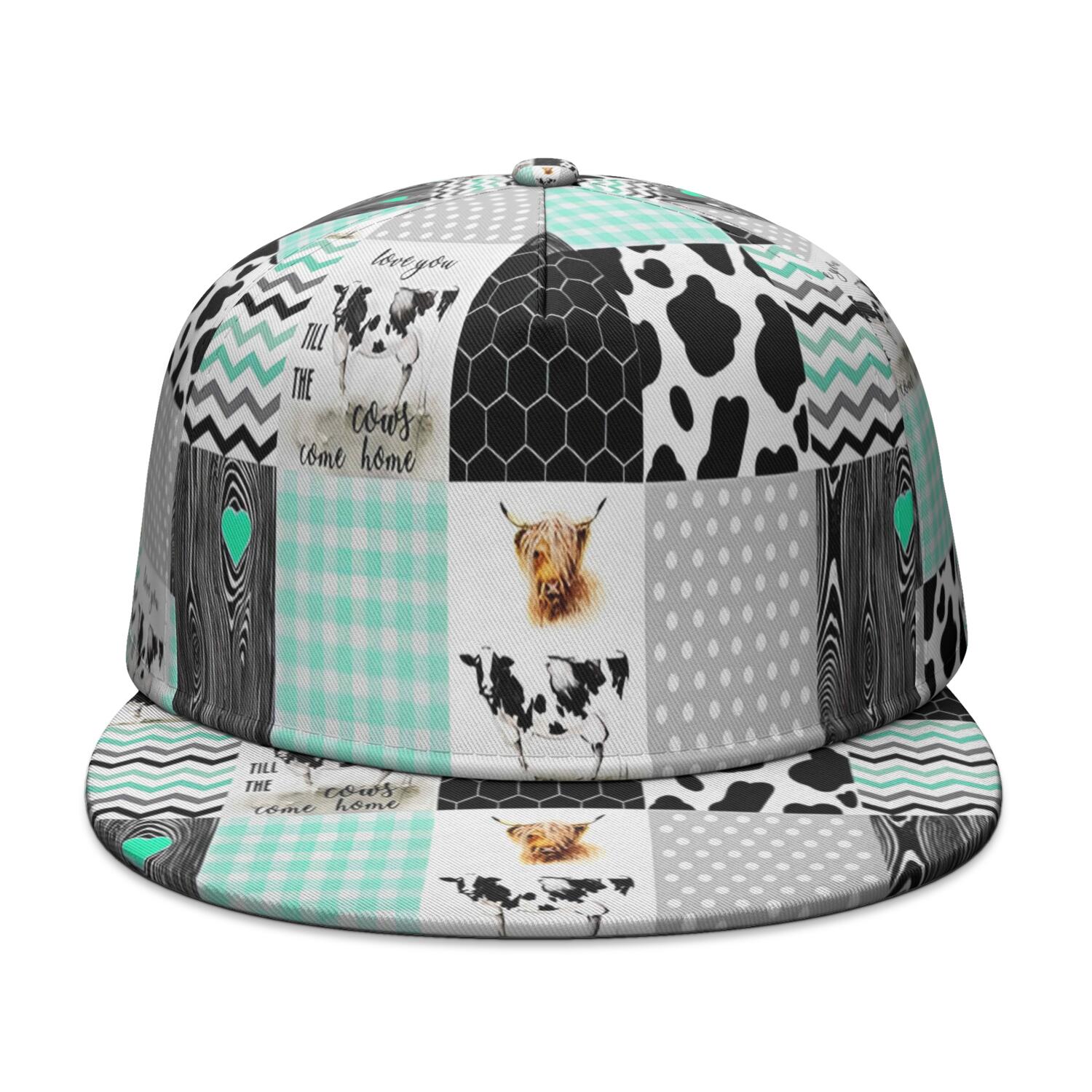 Highland Cow Print Flat Brim Hat - Adjustable Snapback Cap  display picture 2