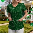 thumbnail image 5 of felwors St Patricks Day Shirt Women Shamrocks Printed V Neck Short Sleeve Nursing Uniform Scrubs Shirts with Pockets (Dark Green, S), 5 of 7