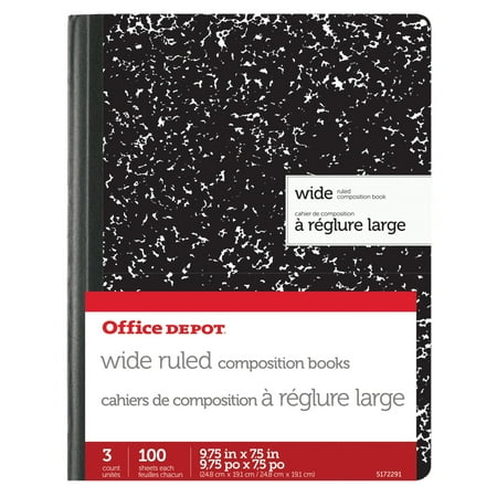 UPC: 0735854754150 | Office Depot® Brand Marble Composition Books  7-1/2  x 9-3/4   Wide Ruled  100 Sheets  Black/White  Pack Of 3 Books