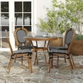 thumbnail image 3 of Merrick Lane French Bistro Style Table with Glass Top, Black & White PE Rattan, 2 Stack Chairs, and Bamboo Finished Metal Frame for Indoor/Outdoor Use, 3 of 10
