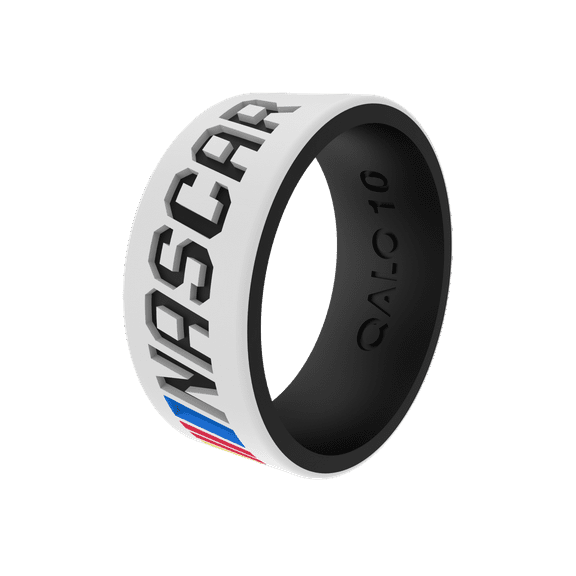 QALO Men's White/Black CF Nascar Strata Ring Size 08