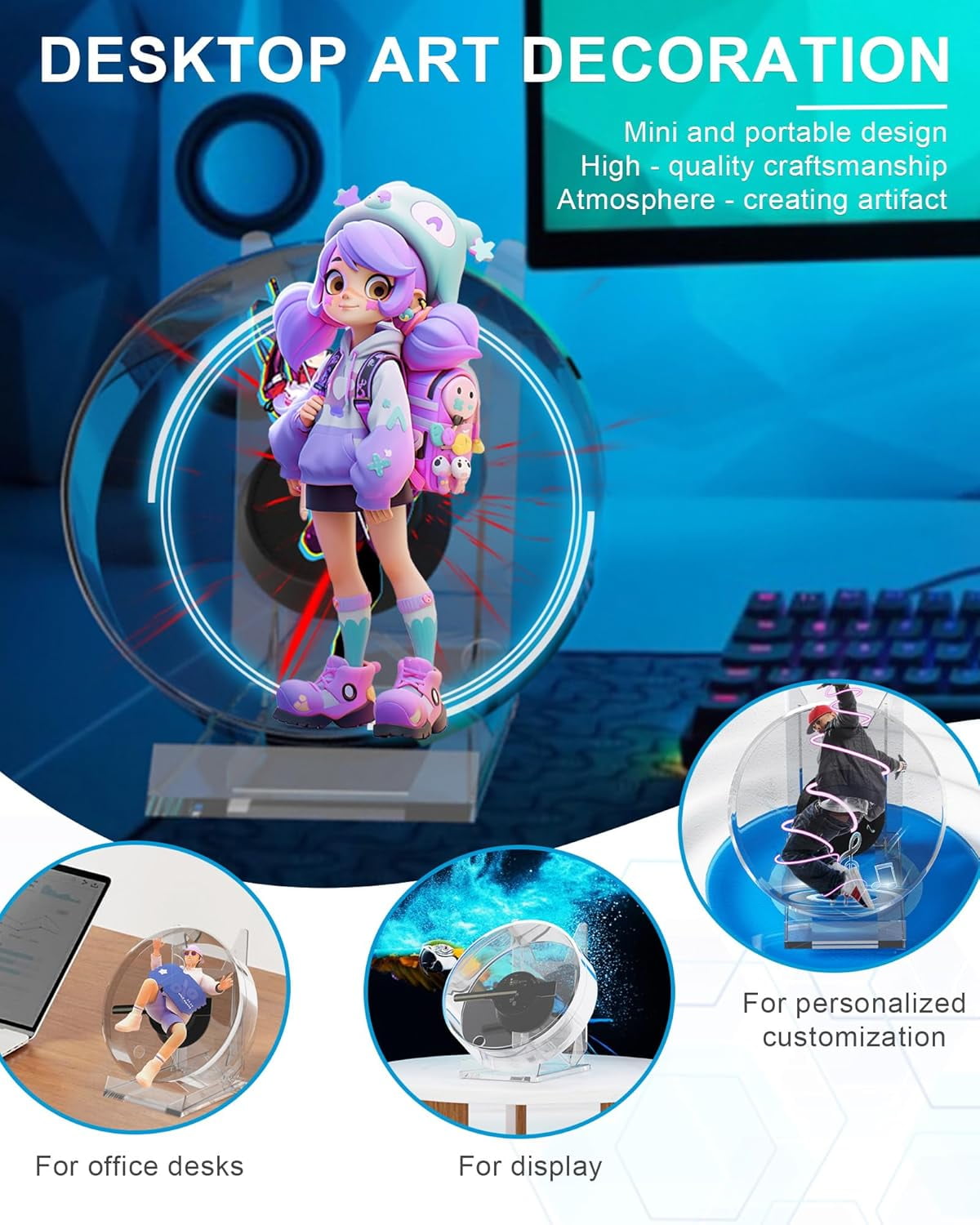 3D Hologram Fan,4.72in Hologram Fan Projector with built-in Audio- for Events,party,Festivals and Home Decoration -3d Video Materials for Free