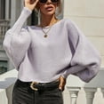 thumbnail image 2 of UJNDER Casual Round Neck Knitted Sweater for Women Long Batwing Sleeve Solid Color Soft Loose Ribbed Pullover Purple M, 2 of 9