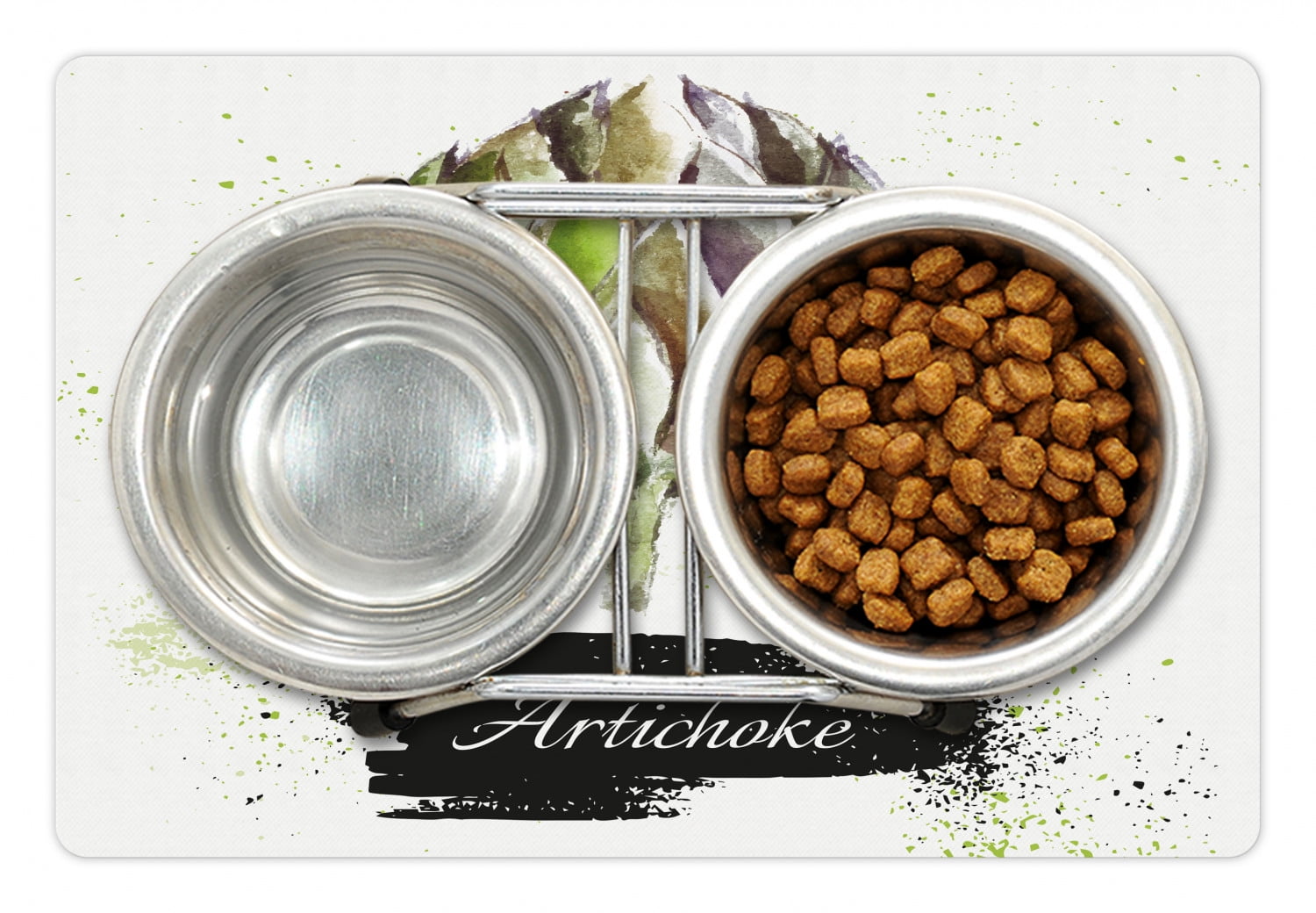 Artichoke Pet Mat for Food and Water, Hand Drawn Delicious Fresh Vegetable Healthy Menu Eats