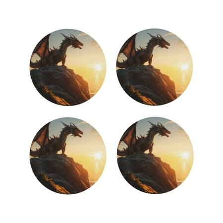 

Tideii Seaside Sunset Cool Dragon for Leather Coasters 4 Pieces Anti-fouling and Anti-scalding Decorative Coasters Suitable for Restaurants Kitchens Coffee Shops-Round Shape