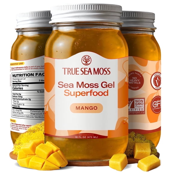 TrueSeaMoss Wildcrafted Irish Sea Moss Gel – Mango, 1 Pack, Natural Seamoss – 16 fl oz Flavored Seaweed Snack
