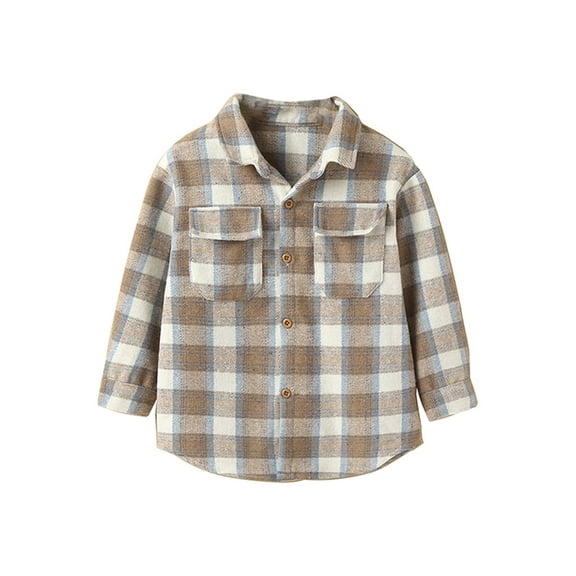 Aunavey Toddler Baby Boys Girls Flannel Plaid Jacket Lapel Button Down Pocketed Shirts Coats Shacket