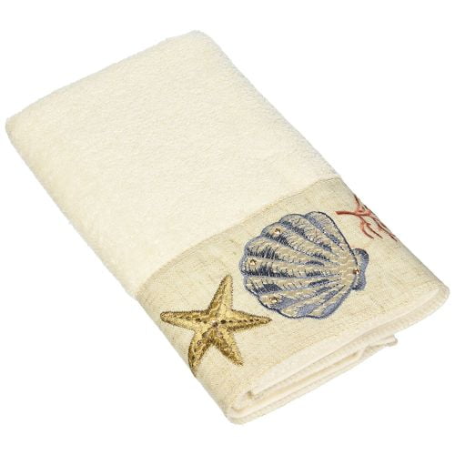 Avanti By The Sea Hand Towel Embroidered Starfish Sand Dollar Tropical Bathroom 