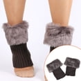 thumbnail image 4 of Jumpingount Calentadores de piernas Tejido de ganchillo Faux Fur Trim Flip Calcetines para invierno Cubierta de bota corta Fácil de combinar Medias gary profundo, 4 of 6