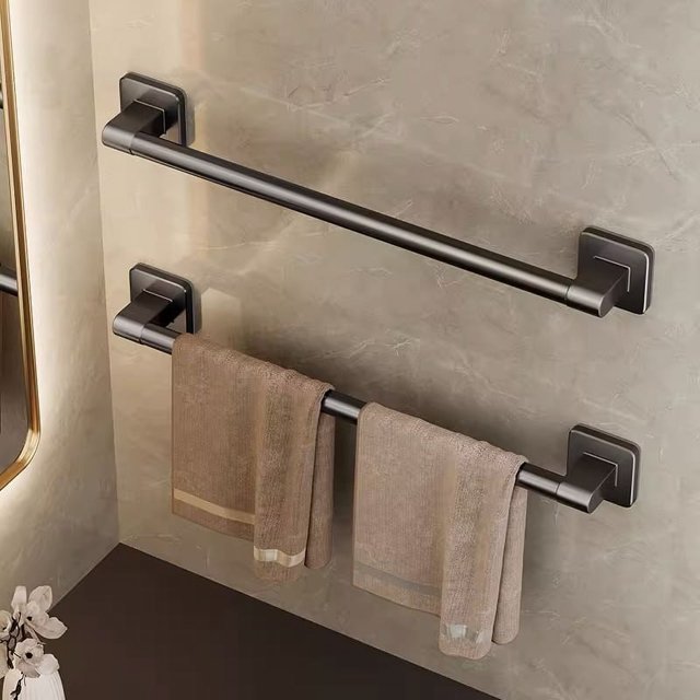 Toallero para baño con ventosa sin orificios para montaje en pared, de aluminio, para almacenamiento de inodoros, barra de toalla de un solo poste