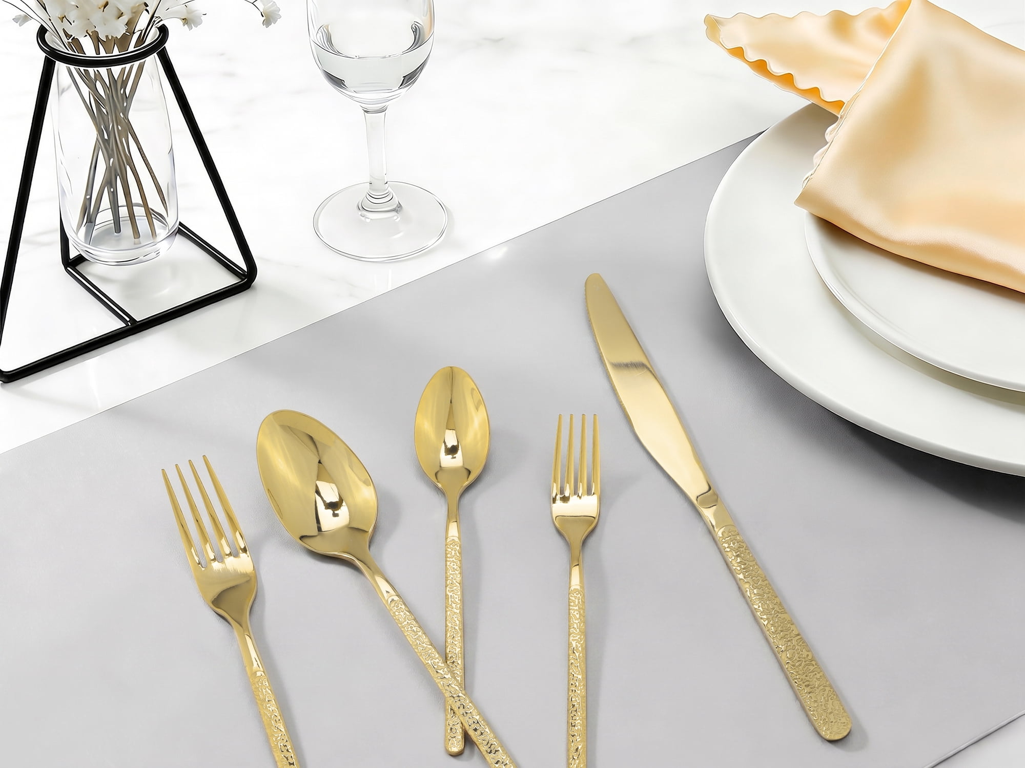 Unique Bargains 30 Piece Stainless Steel Silverware Set with Knife,Spoon,Fork Gold