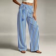 thumbnail image 6 of Costeam Womens Striped Wide Leg Pants Drawstring High Elastic Waist with Side Pockets Loose Fit Straight Leg Lightweight Soft Breathable Casual Long Trousers Comfy Relaxed Fit Bottoms, 6 of 6