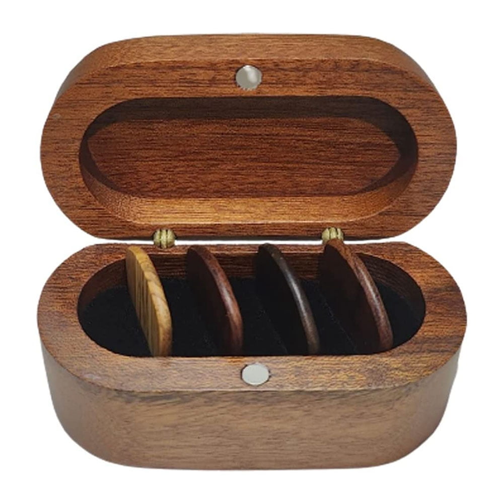 Guitar Pick Holder Set with 4 Wooden Pick Natural Keepsake Wood Guitar