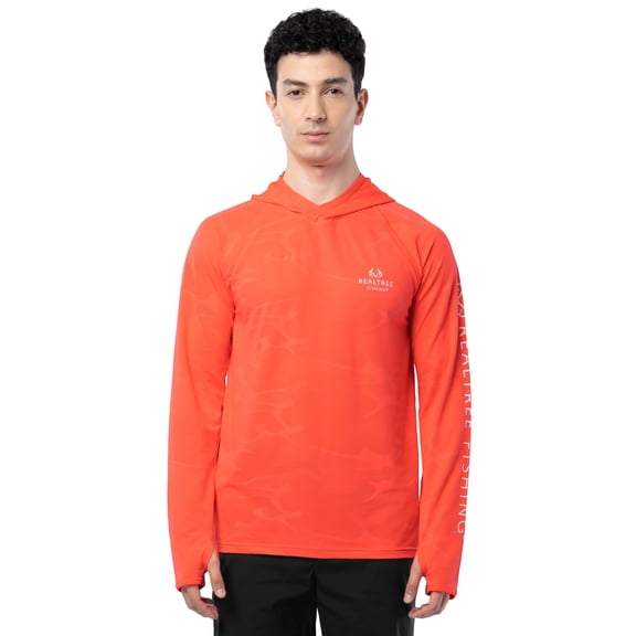 Realtree Fishing Men’s Long Sleeve Performance Raglan Tag-free Hooded Shirt, size S-3XL