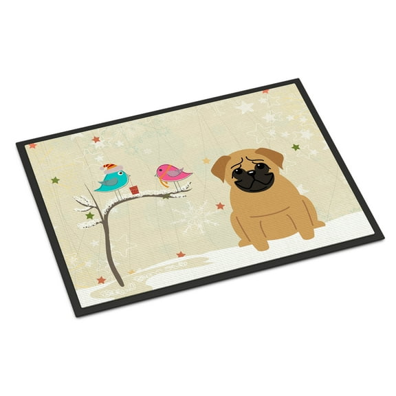 Christmas Presents between Friends Pug Brown Door Mat