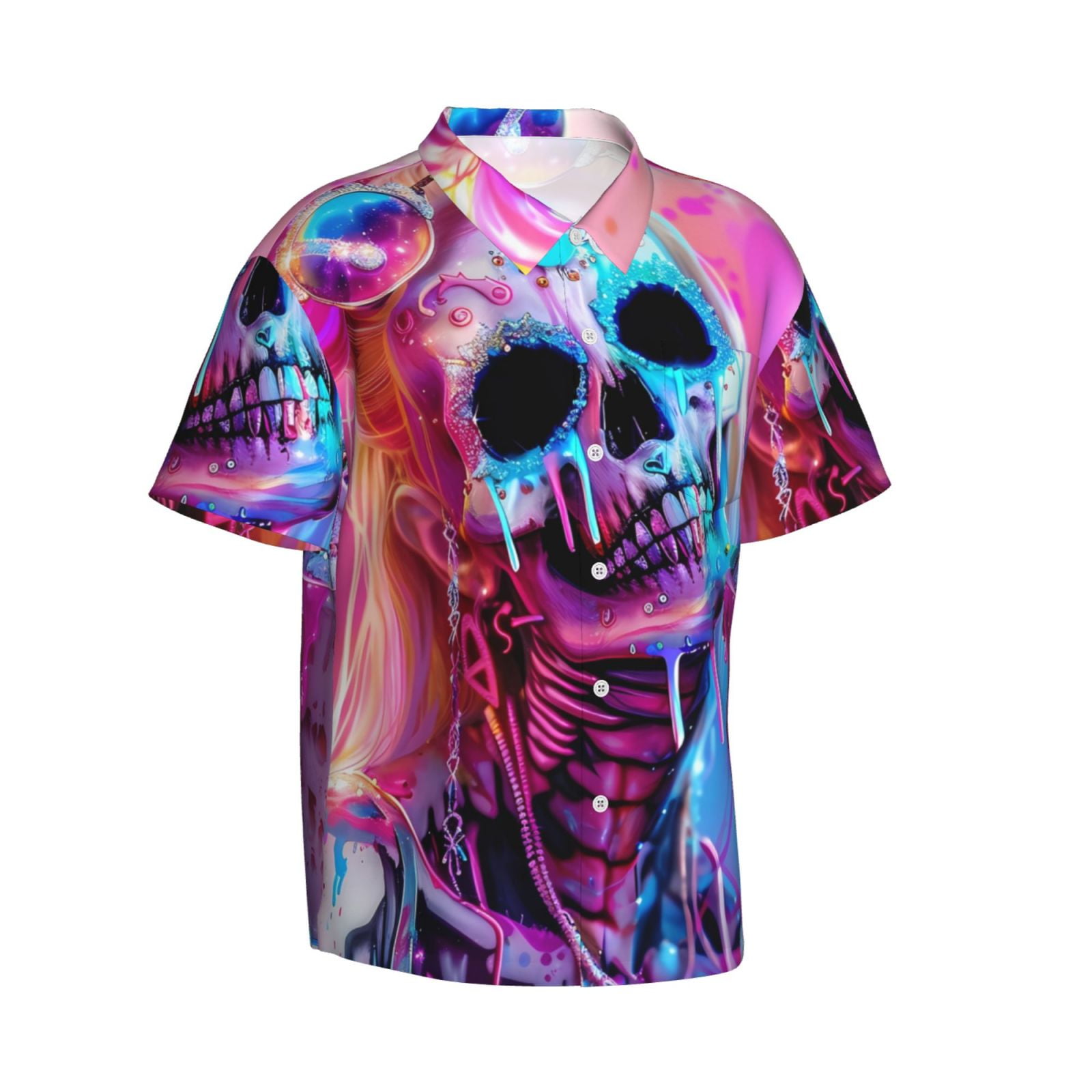 Daiia Neon Skull With Milkshake Hawaiian Shirt for Men Gentle
