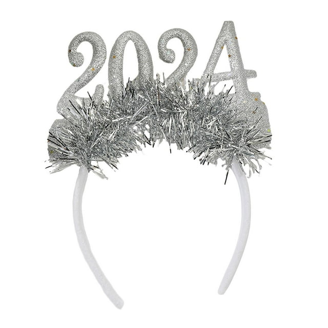 Diadema Glitter jinwen 2024 Feliz Año Nuevo accesorios para el cabello para fiesta plata