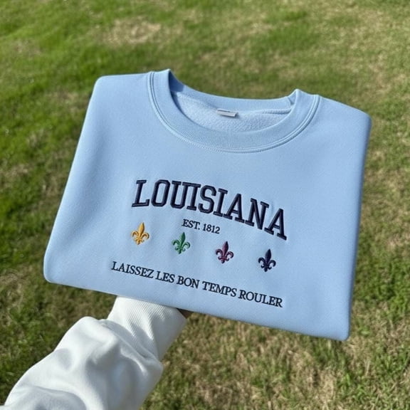 Embroidered Louisiana Sweatshirt, Mardi Gras Crewneck