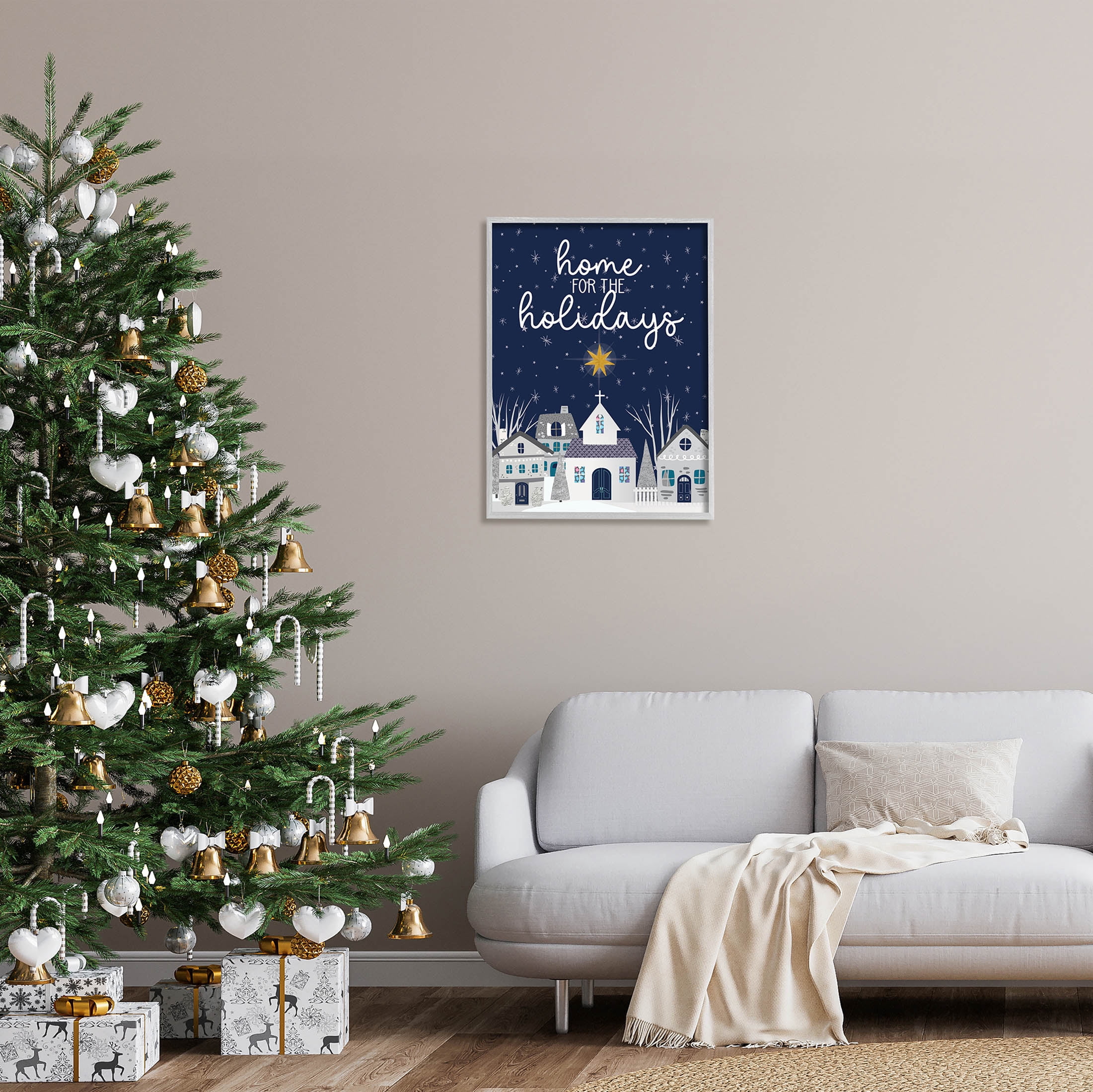 Stupell Industries Home For The Holidays Night Sky Graphic Art Gray Framed Art Print Wall Art, Design by Linda Birtel