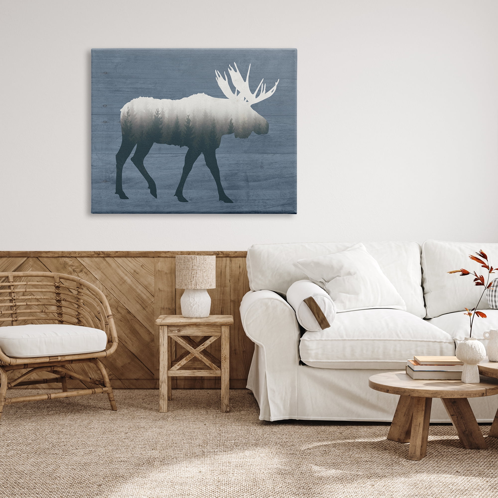 Stupell Industries Woodland Trees Within Moose Silhouette Rustic Animal Graphic Art Gallery Wrapped Canvas Print Wall Art, Design by Lettered and Lined