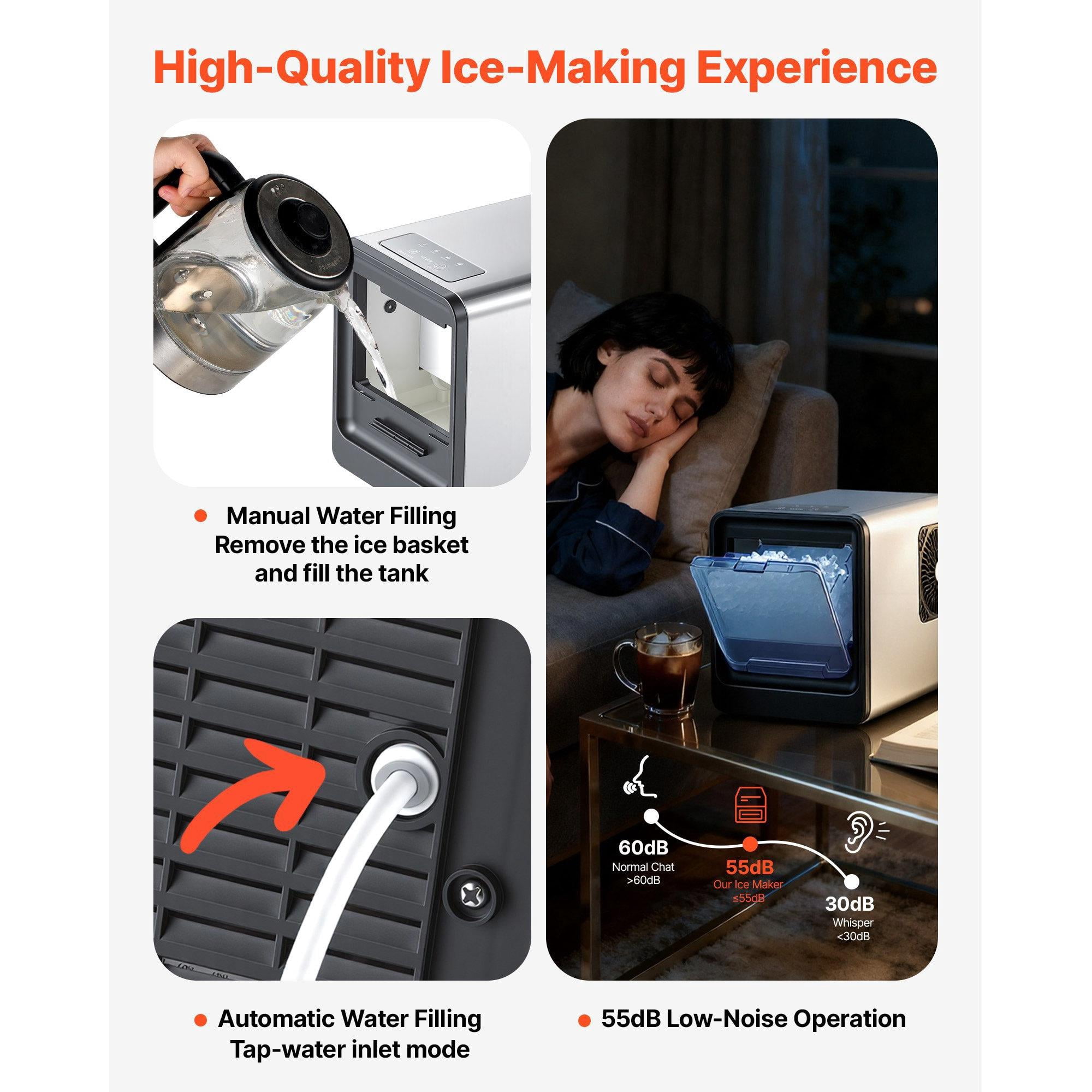 Countertop Nugget Ice Maker, 33 lbs/24H Portable Ice Machine with Self-Cleaning, Drawer-Style Ice Access, 1.2 lbs Storage, Stainless Steel Quiet Ice Maker ≤55dB for Home Kitchen Office Bar Party