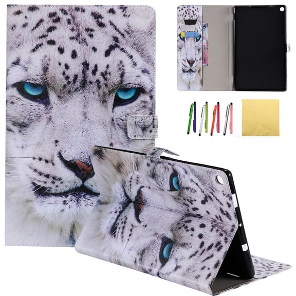 Fire HD 10.1 2017 & 2015 Case, Allytech PU Leather Foilo Stand Case Cover w/Credit Card Slots & Strong Magnetic Clasp for Amazon Fire HD 10.1 (5th/7th Generation, 2015 & 2017), Leopard