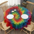 thumbnail image 3 of Colorful Tie Dye Pattern Round Tablecloth 60"x60",Wrinkle Wipeable Table Cloth for Kitchen Dining Room Picnic Patio Party, 3 of 6