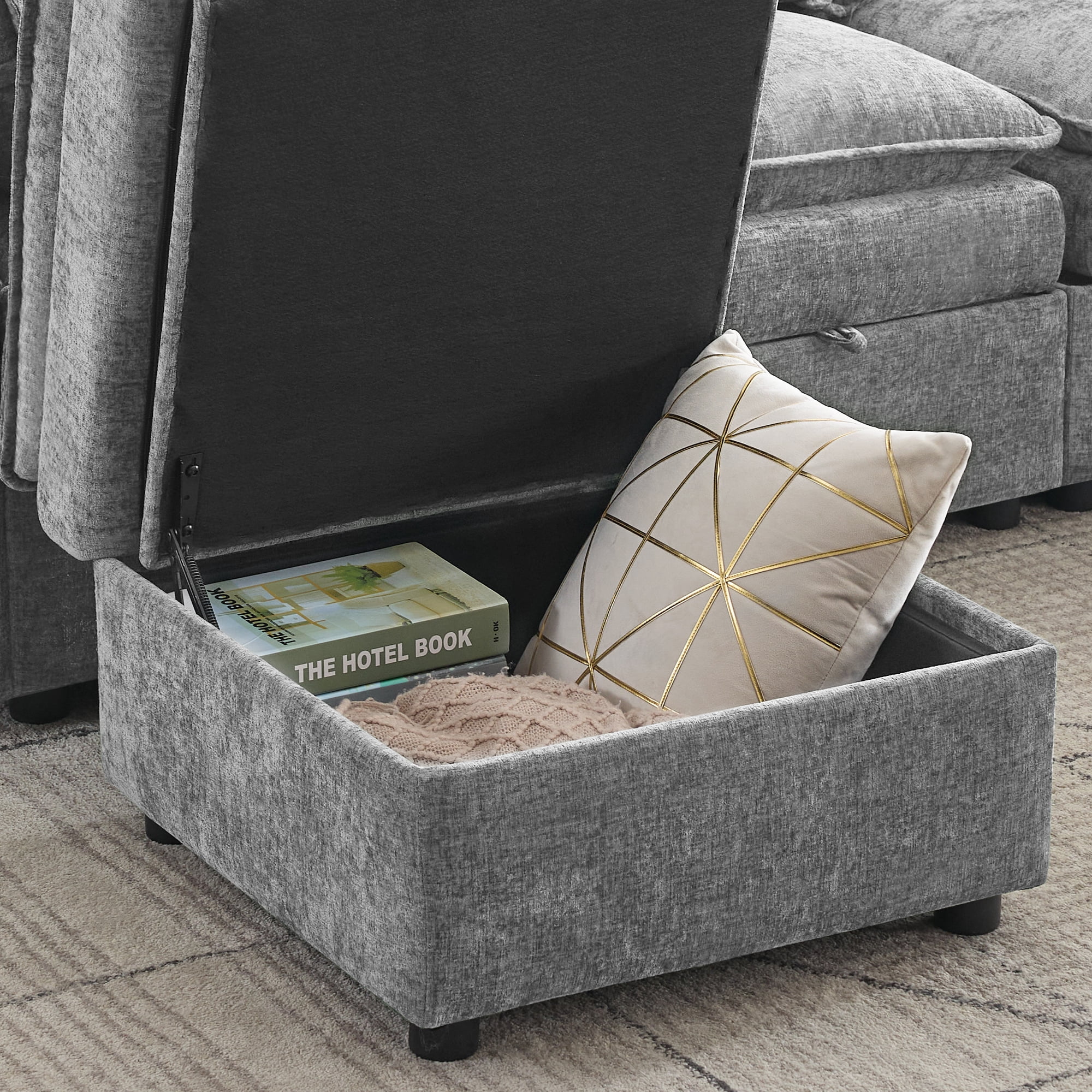 WUTUTUEE Cloud Modular Single Sofa Chair with Storage Ottoman, Modern Upholstered Chenille Accent Chair for Living Room, Bedroom, Small Space, Gray
