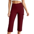 thumbnail image 5 of QTSHPN Womens Scrub Pants Sleek High Waist Cargo Style Stretchy Flex Capri with Flat Front for Summer Pants Women Red L, 5 of 6