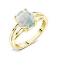 thumbnail image 2 of Gem Stone King 1.00 Ct Oval Cabochon White Simulated Opal 18K Yellow Gold Plated Silver Solitaire Engagement Ring, 2 of 4