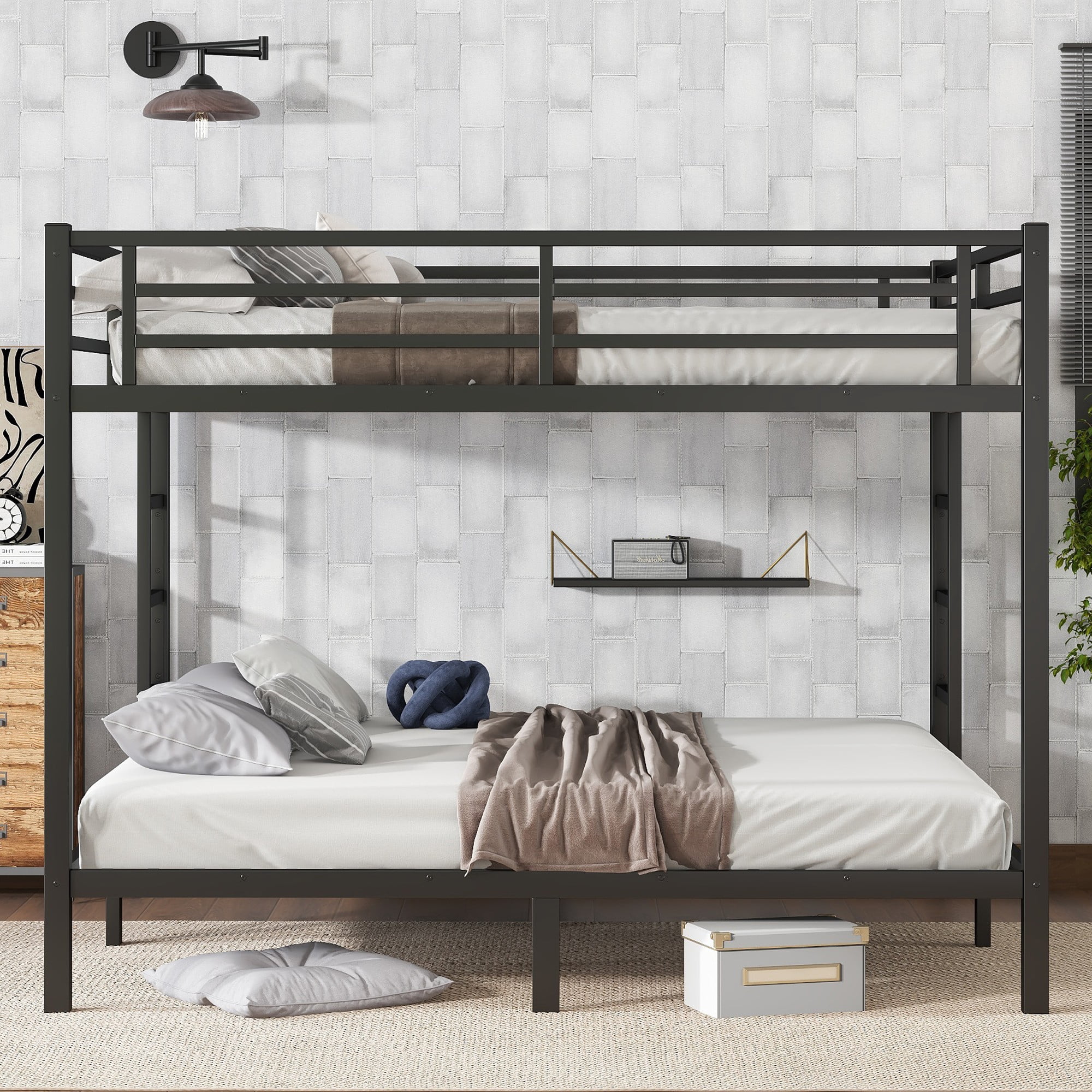 Aukfa Heavy Duty King over King Metal Bunk Bed with Ladders and Guardrail for Kids, Teens and Adults, Black
