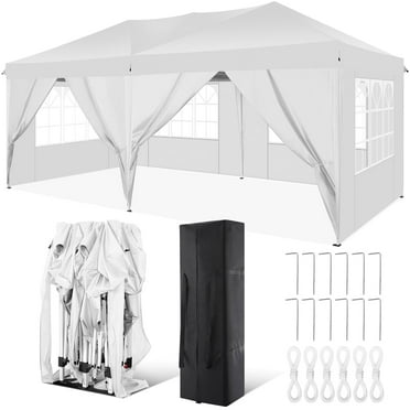 SANOPY 10' x 20' EZ Pop Up Canopy Tent Party Tent Outdoor Event Instant Tent Gazebo with 6 Removable Sidewalls and Carry Bag, Black