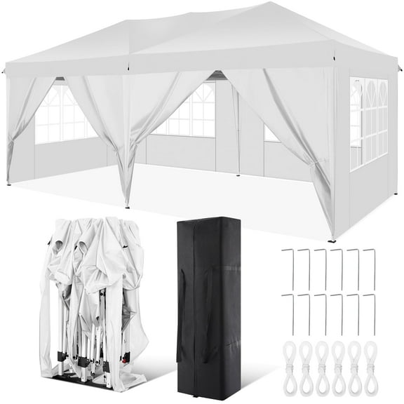 SANOPY 10' x 20' EZ Pop Up Canopy Tent Party Tent Outdoor Event Instant Tent Gazebo with 6 Removable Sidewalls and Carry Bag, Black