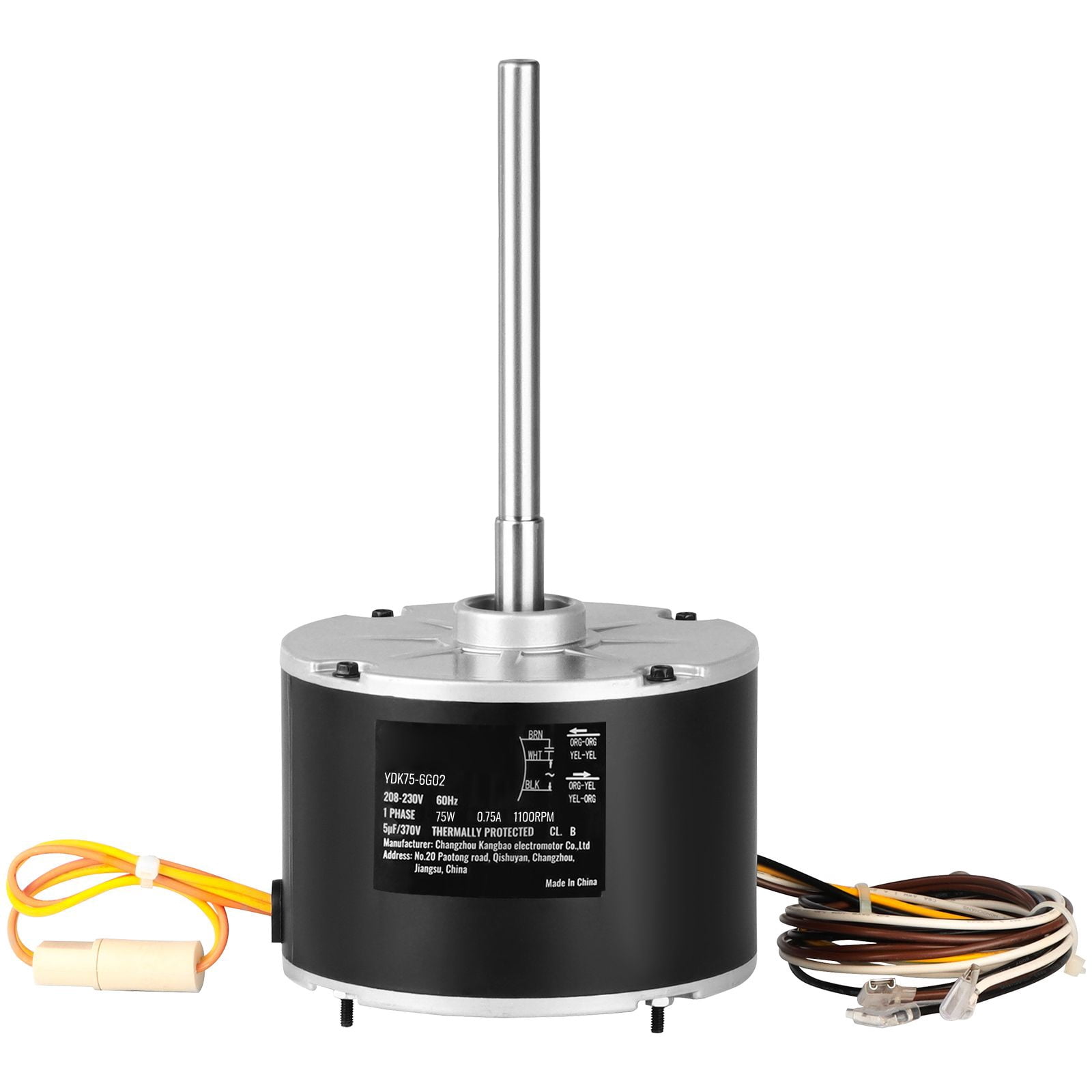 Condenser Fan Motor 1/10 HP 208-230V, 1100 RPM, Reversible Rotation, with 5µF Capacitor, for AC Units