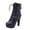 Dark Blue, variant on Women's Lace up Combat Ankle Boots Belt Buckle High Chunky Heel Fashion Heeled Booties Shoes Black 7.5(40)