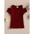 thumbnail image 2 of xiaxaixu Chemises pour Enfants, Manches Courtes Col Rond Tricot Fête de Rue Découpe Décontractée Printemps Été Hauts pour Filles, 2 of 8