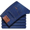 thumbnail image 4 of Pantalones vaqueros elásticos finos de verano de cintura alta elásticos rectos sueltos informales de talla grande pantalones Cargo para hombres jóvenes, 4 of 4