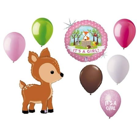 DalvayDelights Oh Deer 8 pc Woodland It's a Girl Baby Shower Animals Balloons Bouquet Party Decoration Set