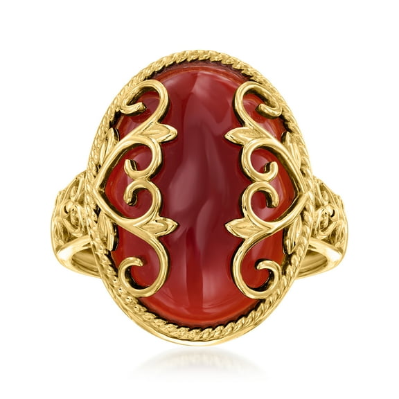 Ross-Simons Red Agate Heart Scroll Ring in 18kt Gold Over Sterling, Women's, Adult