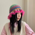 thumbnail image 3 of Women Autumn Winter Hat Beanie Soft Elastic Windproof Ultra-Thick Retro Colorful Striped Fisherman Hat, 3 of 7