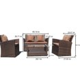 thumbnail image 4 of Patiobox 4PCS Luxury Modern Outdoor Patio Furniture Brown Rattan Wicker Brown Cushion Deep Seating Conversation Set Pillows, 4 of 6