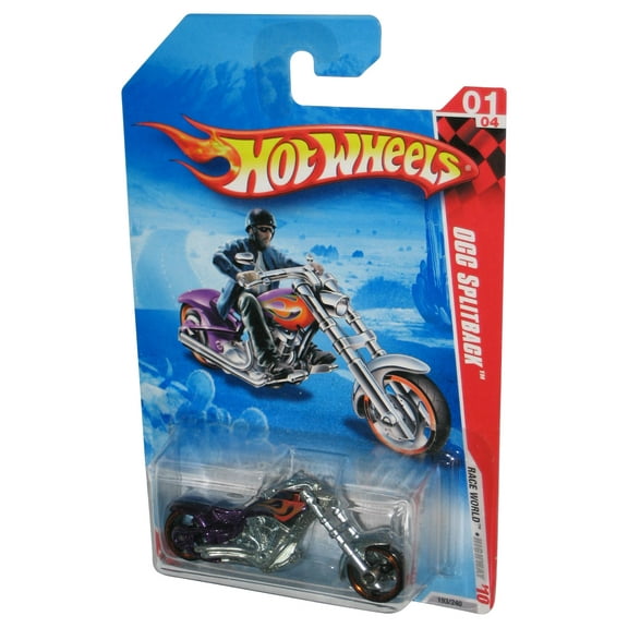 Hot Wheels Race World Highway '10 1/4 (2009) Red OCC Splitback Motorcycle Bike Toy 193/240