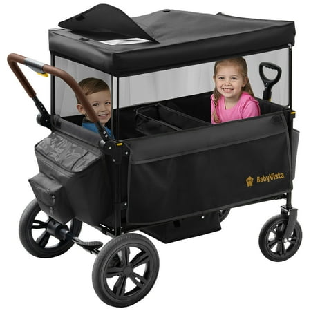 BabyVista Wagon Stroller All-Terrain for 2 Kids with Canopy, Parents Organizer, Adjustable Handlebar, Compact Foldable Baby Stroller Collapsible Toddler Stroller
