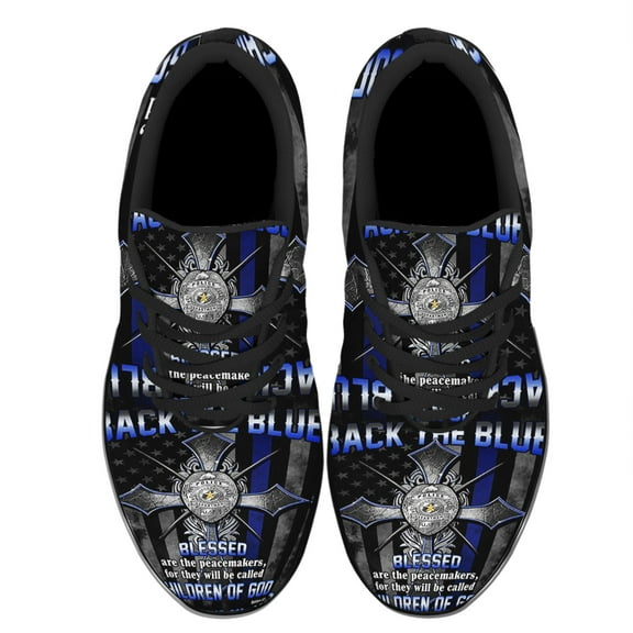 Back The Blue Police Officer American Flag Us Shoes Women's Fashion Sneakers Tennis Running Shoes for Men Women Black Size 3.5