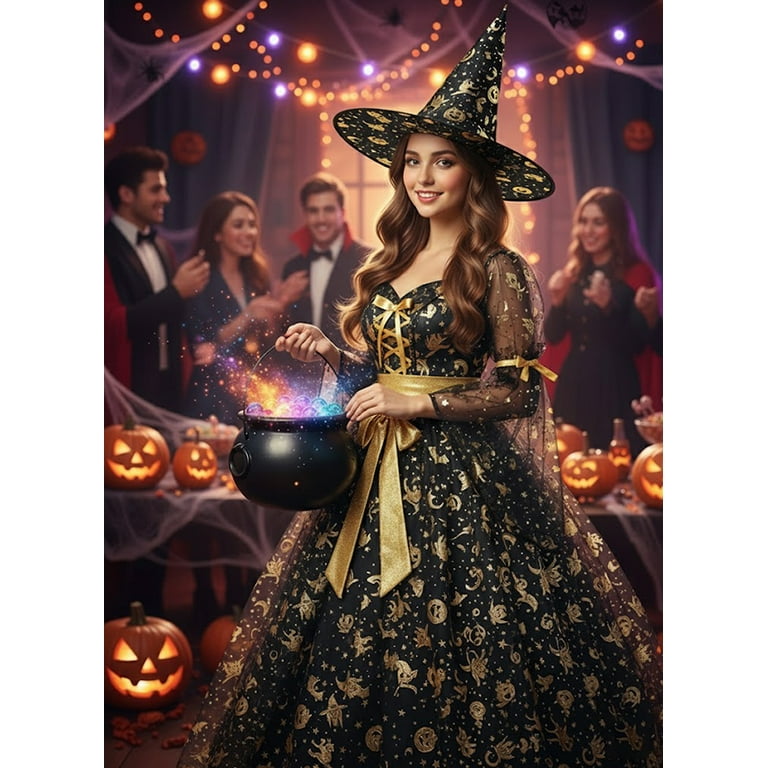 PMU Halloween Party Accessories Decoration Costume Witch Hats Black/Gold  Polyester Pkg/3 - Walmart.com